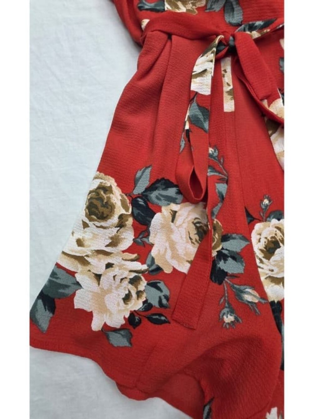 Red Floral Tie Waist Romper